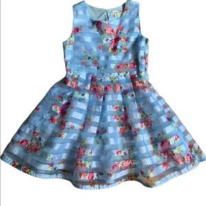 Knitworks Girls Floral Shadow Stripe Special Occasion Dress, Blue Size 10